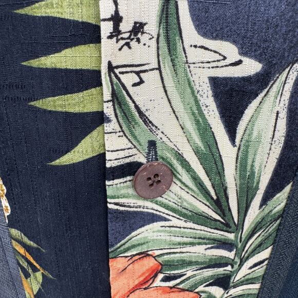 Tommy Bahama Button Front Tropical Shirt Medium Black Gray Silk Floral Print - Picture 5 of 7